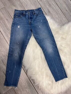 Levi’s White Hawk Cone Denim High-Rise Distressed Cropped Jeans - Blue